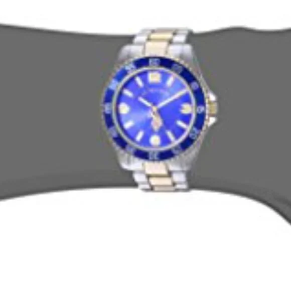 Men's Two-Tone Metal Watch Quartz Analog 45mm Case Fold-Over Clasp